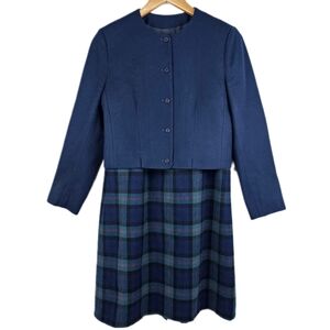 Vintage Pendleton Womens Wool 2-Piece Blazer Suit Skirt Set Green Plaid Size SP